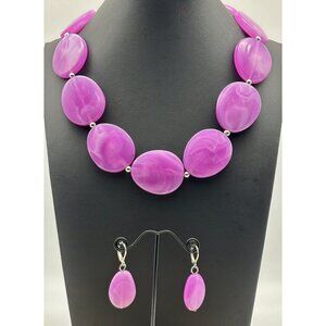Garold C Miller Friends Collection Raspberry Pink Chunky Necklace & Earrings Set